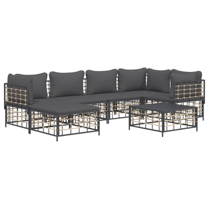 7-Delige Loungeset Met Kussens Poly Rattan Antracietkleurig