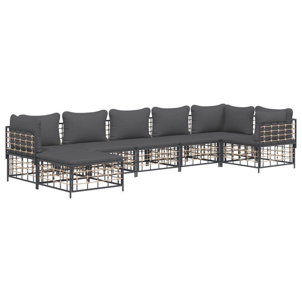 7-Delige Loungeset Met Kussens Poly Rattan Antracietkleurig