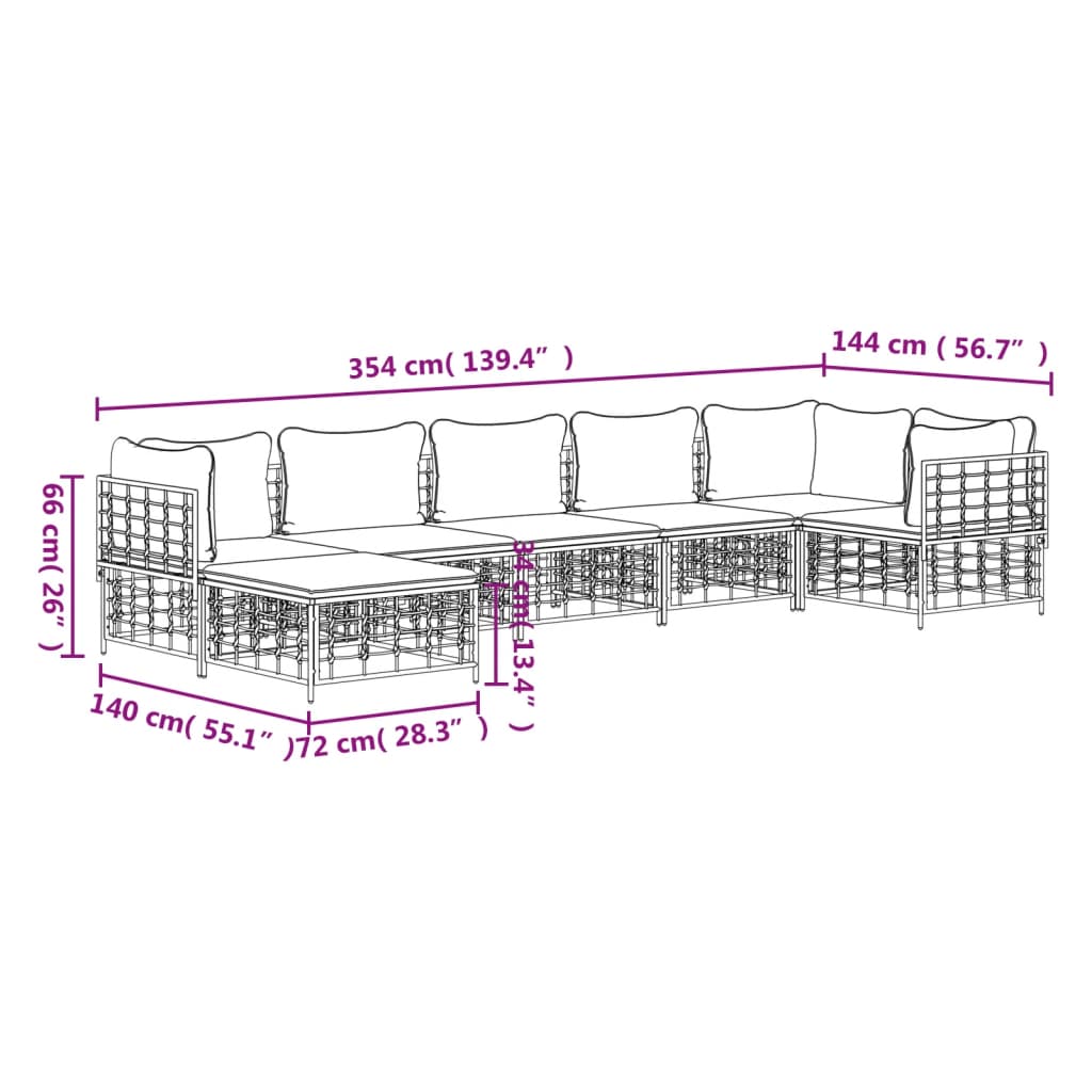 7-Delige Loungeset Met Kussens Poly Rattan Antracietkleurig