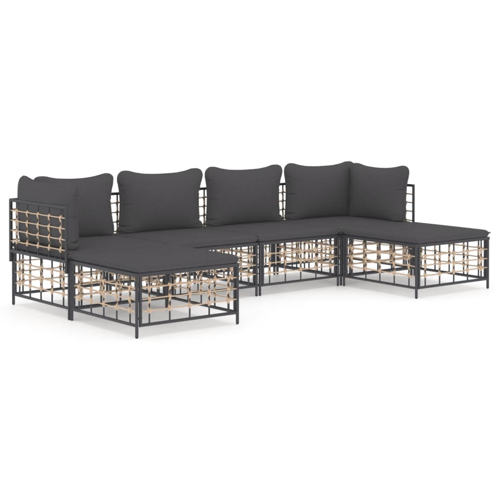 6-Delige Loungeset Met Kussens Poly Rattan Antracietkleurig