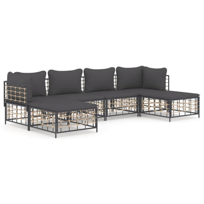 6-Delige Loungeset Met Kussens Poly Rattan Antracietkleurig