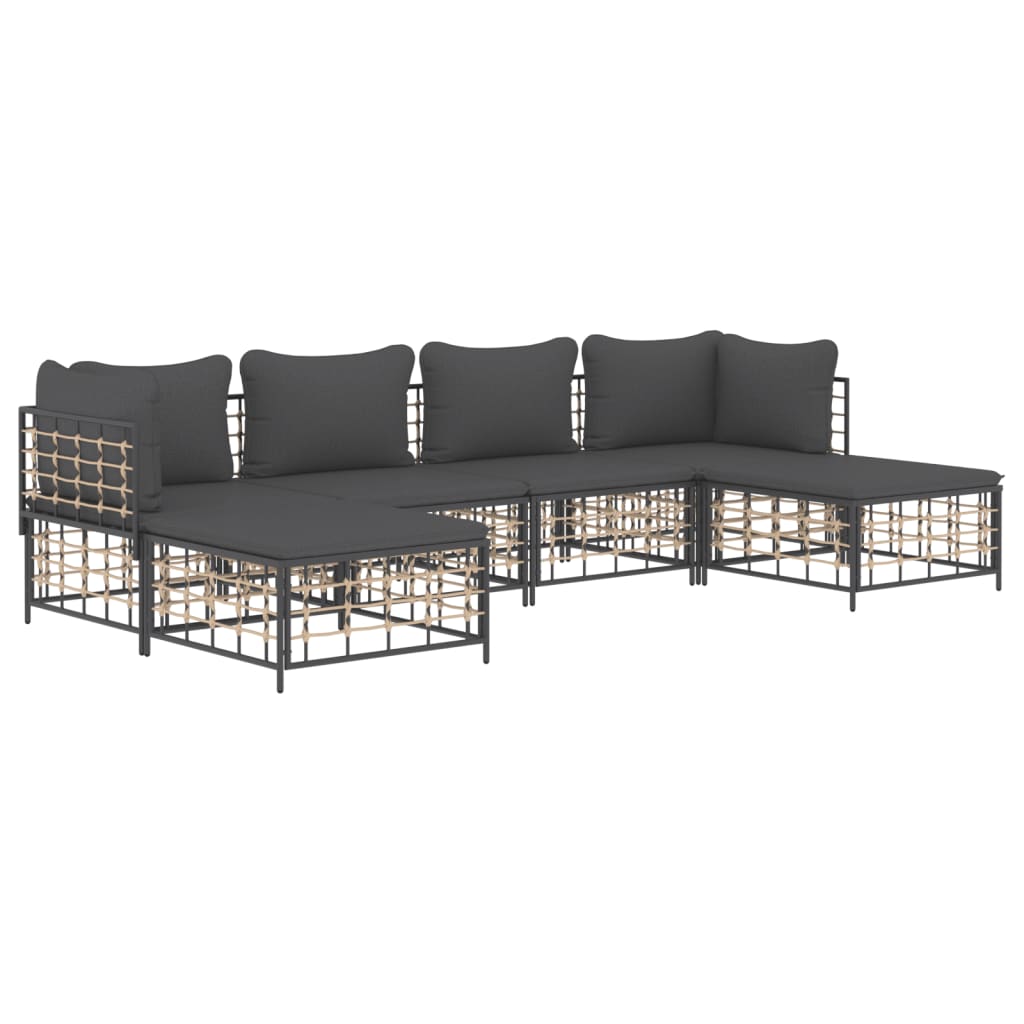 6-Delige Loungeset Met Kussens Poly Rattan Antracietkleurig