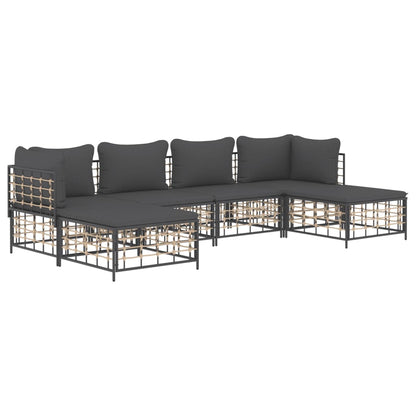6-Delige Loungeset Met Kussens Poly Rattan Antracietkleurig