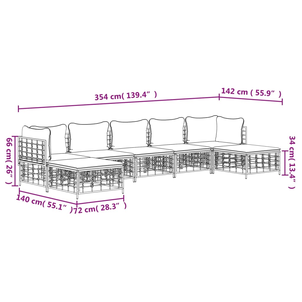 7-Delige Loungeset Met Kussens Poly Rattan Antracietkleurig