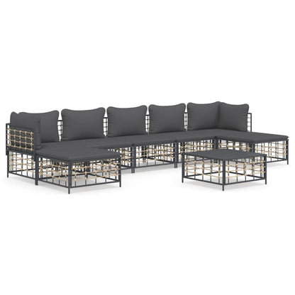 8-Delige Loungeset Met Kussens Poly Rattan Antracietkleurig