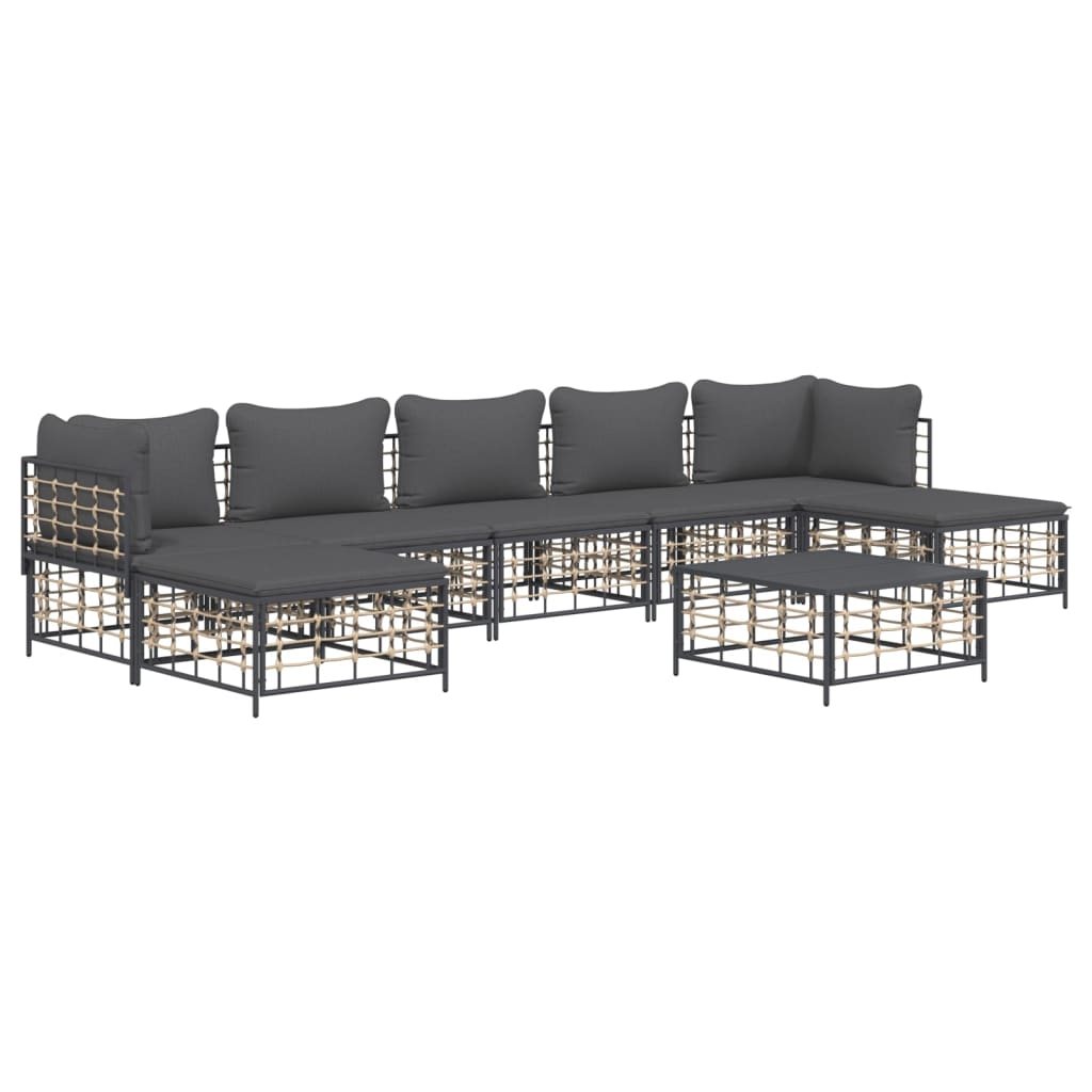 8-Delige Loungeset Met Kussens Poly Rattan Antracietkleurig
