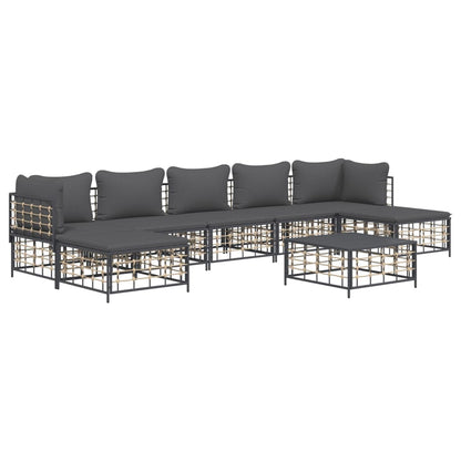 8-Delige Loungeset Met Kussens Poly Rattan Antracietkleurig