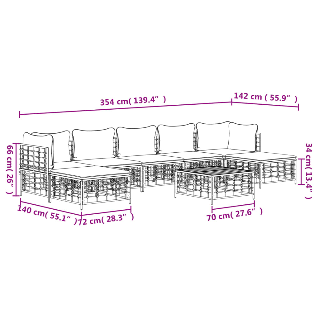 8-Delige Loungeset Met Kussens Poly Rattan Antracietkleurig