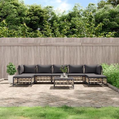 8-Delige Loungeset Met Kussens Poly Rattan Antracietkleurig