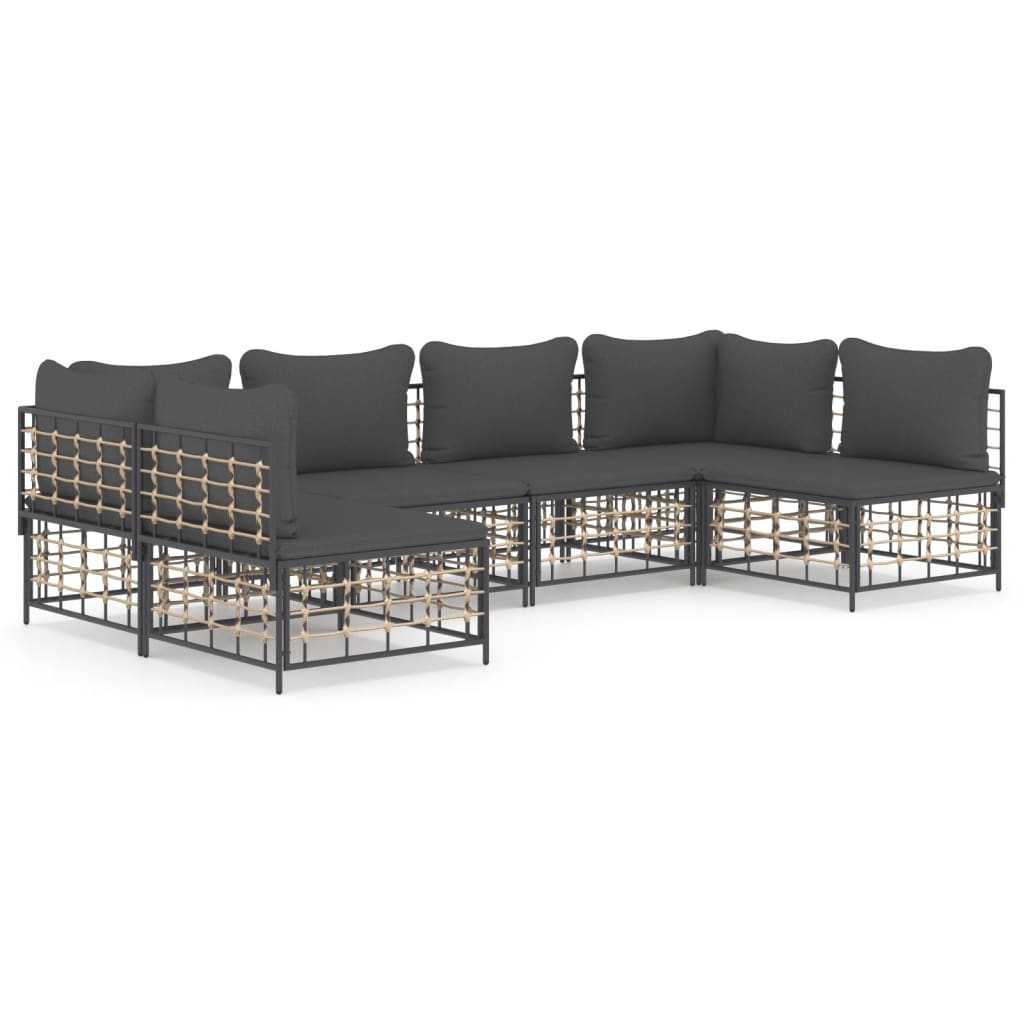 6-Delige Loungeset Met Kussens Poly Rattan Antracietkleurig