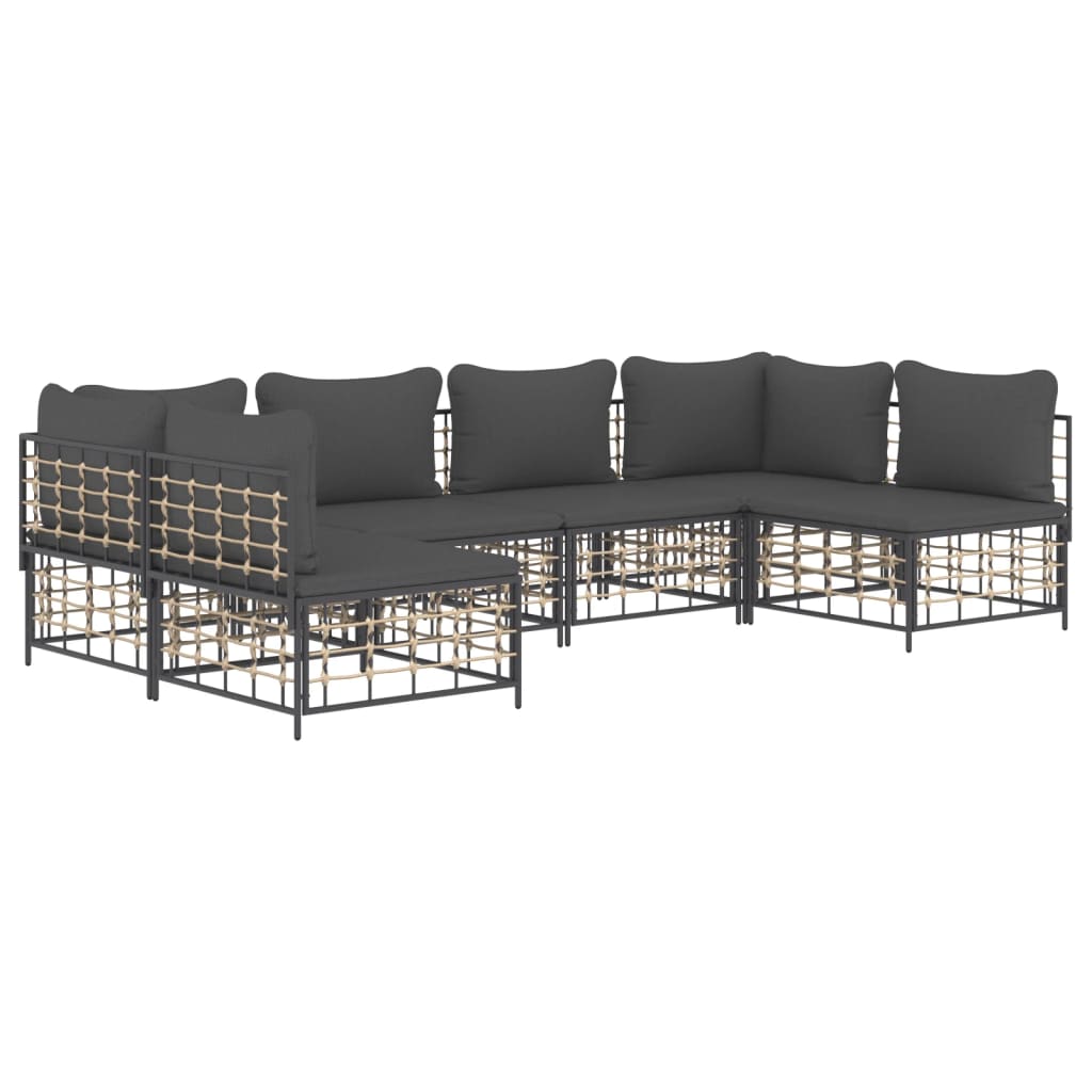 6-Delige Loungeset Met Kussens Poly Rattan Antracietkleurig