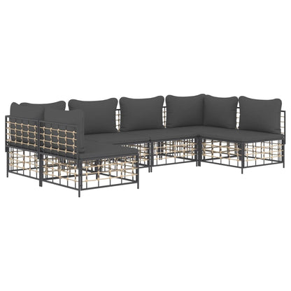 6-Delige Loungeset Met Kussens Poly Rattan Antracietkleurig