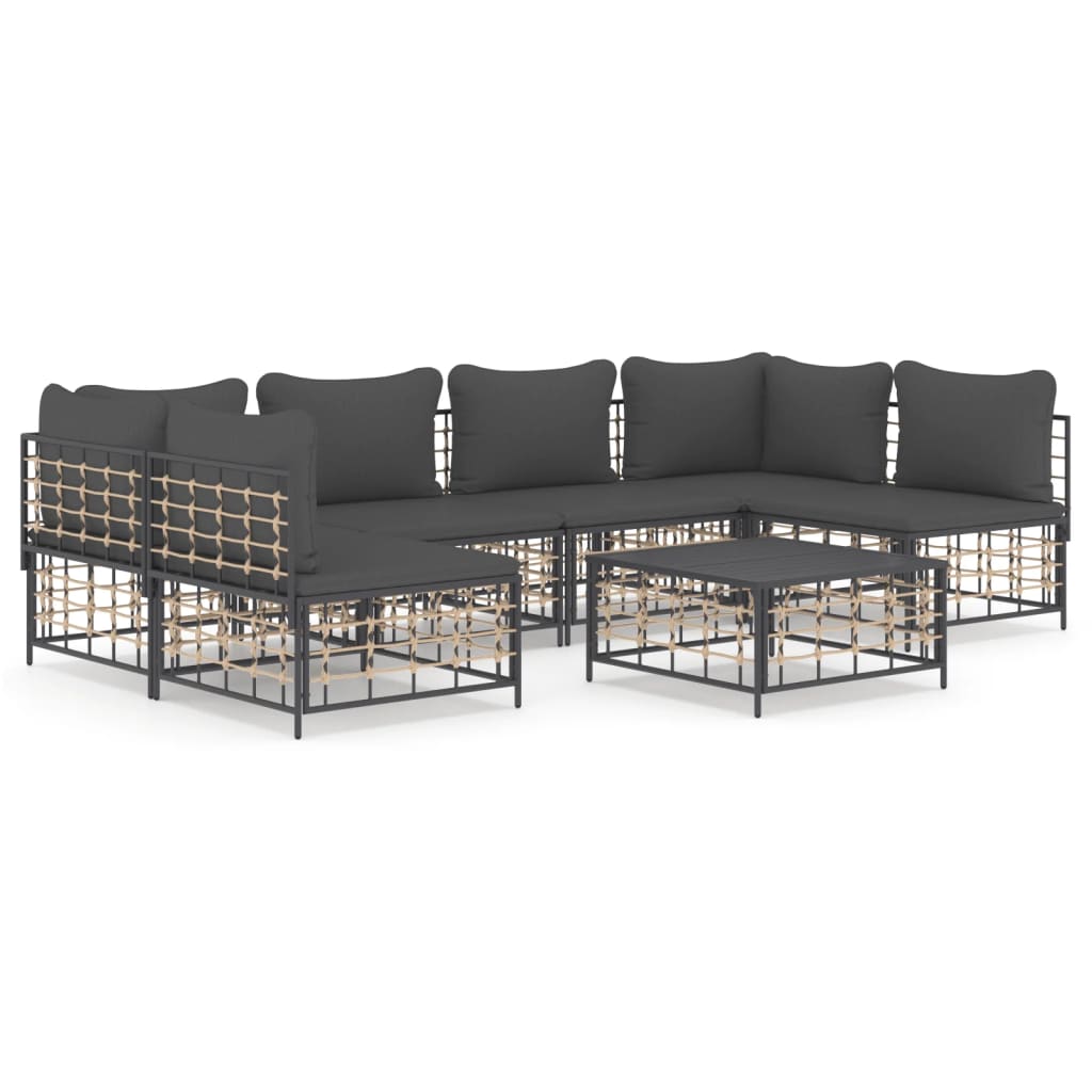 7-Delige Loungeset Met Kussens Poly Rattan Antracietkleurig