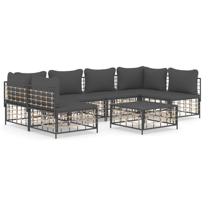 7-Delige Loungeset Met Kussens Poly Rattan Antracietkleurig