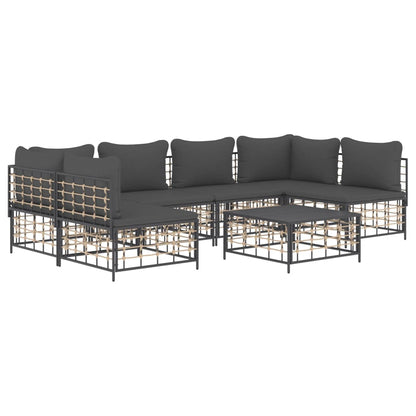 7-Delige Loungeset Met Kussens Poly Rattan Antracietkleurig