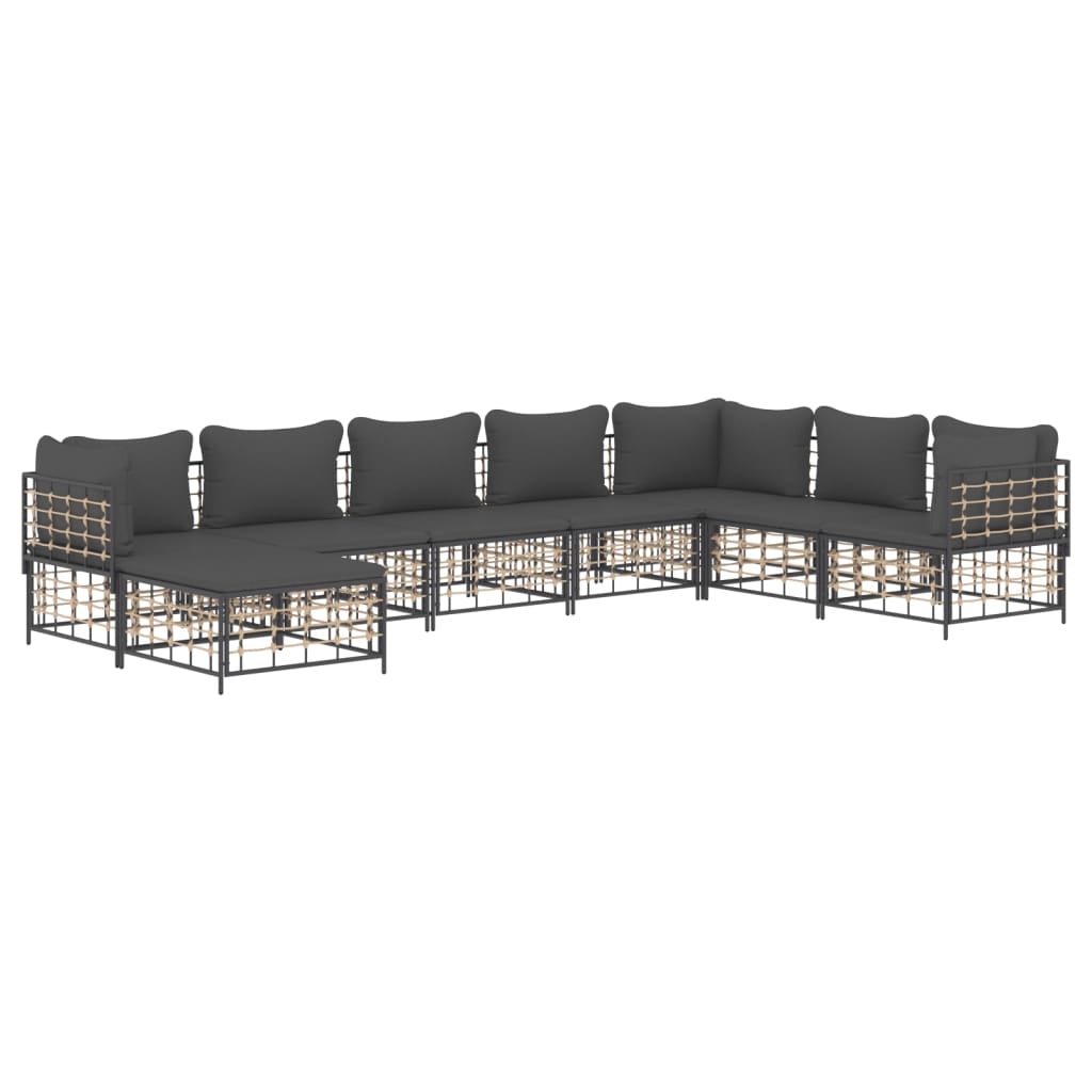 8-Delige Loungeset Met Kussens Poly Rattan Antracietkleurig