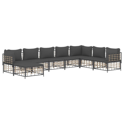 8-Delige Loungeset Met Kussens Poly Rattan Antracietkleurig