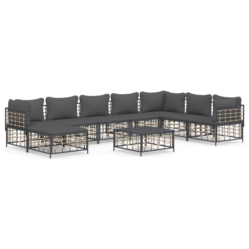9-Delige Loungeset Met Kussens Poly Rattan Antracietkleurig