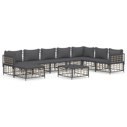 9-Delige Loungeset Met Kussens Poly Rattan Antracietkleurig