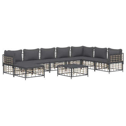 9-Delige Loungeset Met Kussens Poly Rattan Antracietkleurig