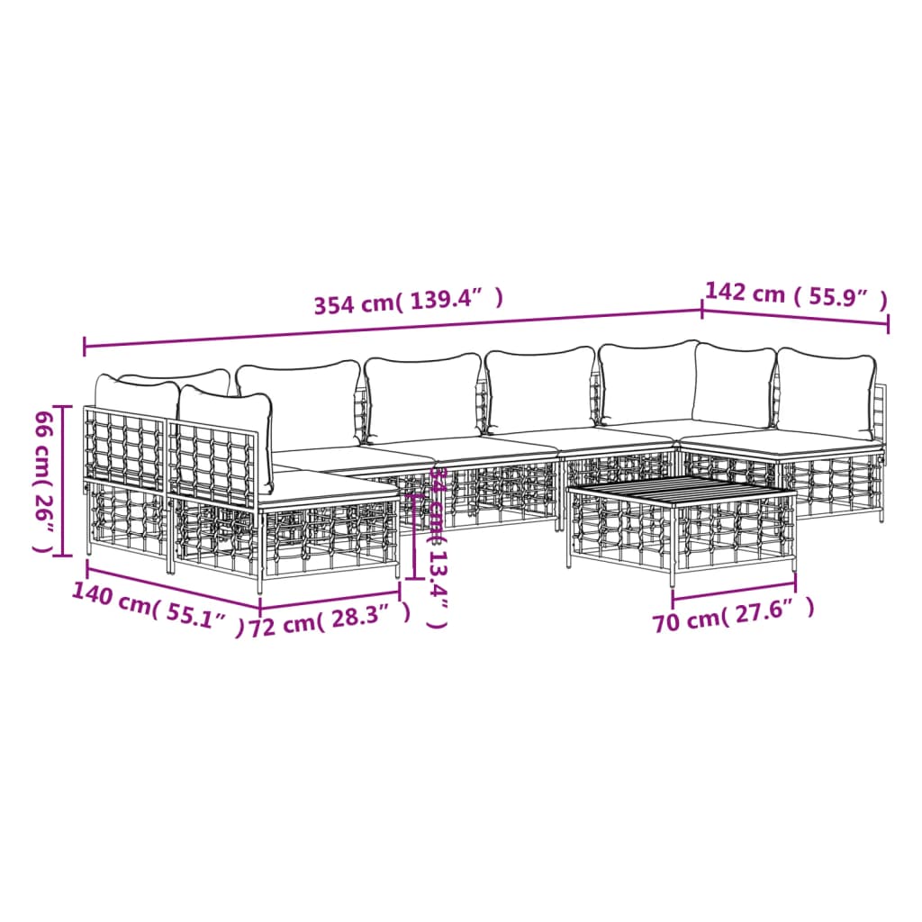 8-Delige Loungeset Met Kussens Poly Rattan Antracietkleurig
