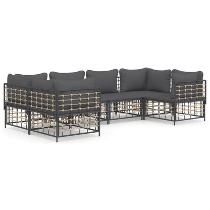 6-Delige Loungeset Met Kussens Poly Rattan Antracietkleurig