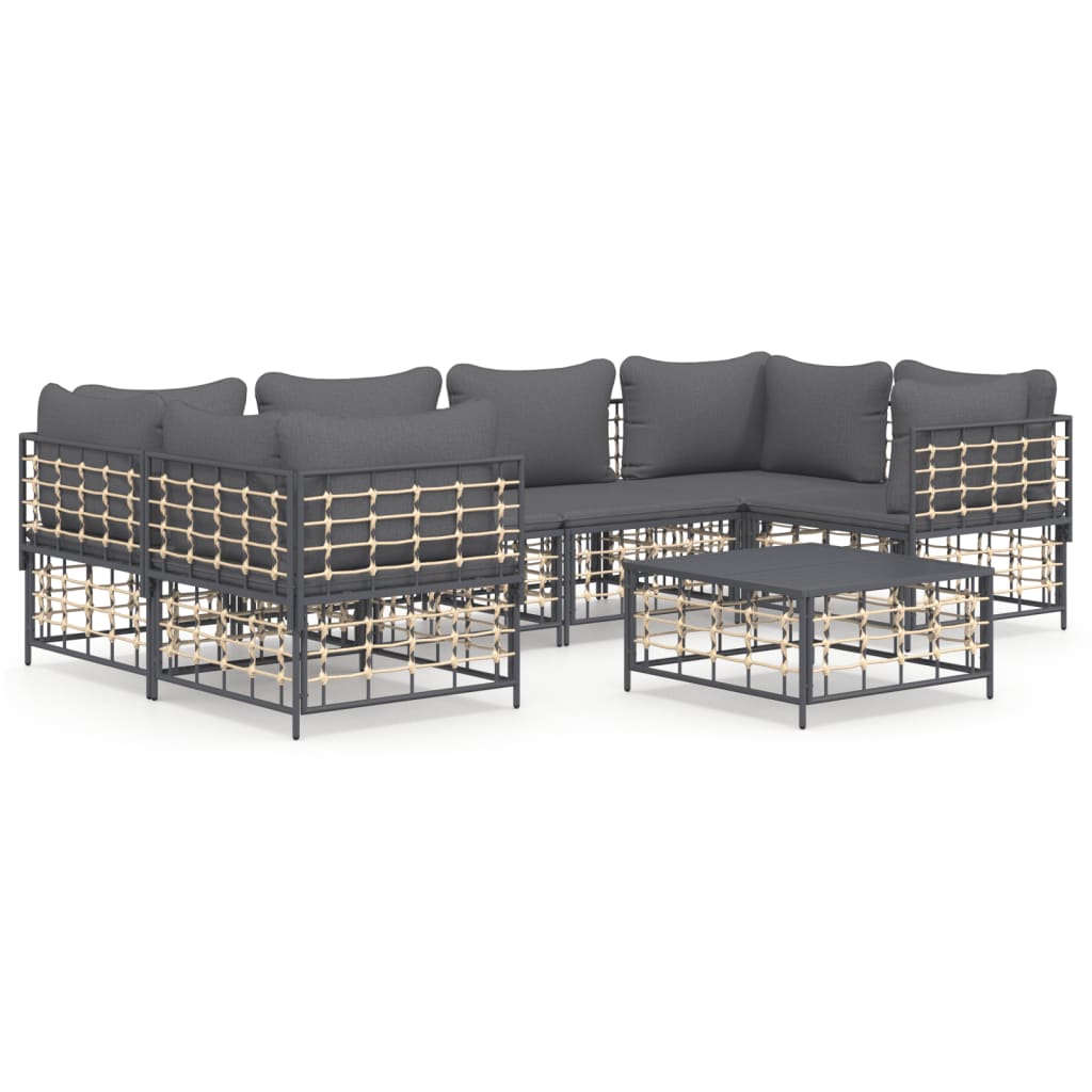 7-Delige Loungeset Met Kussens Poly Rattan Antracietkleurig
