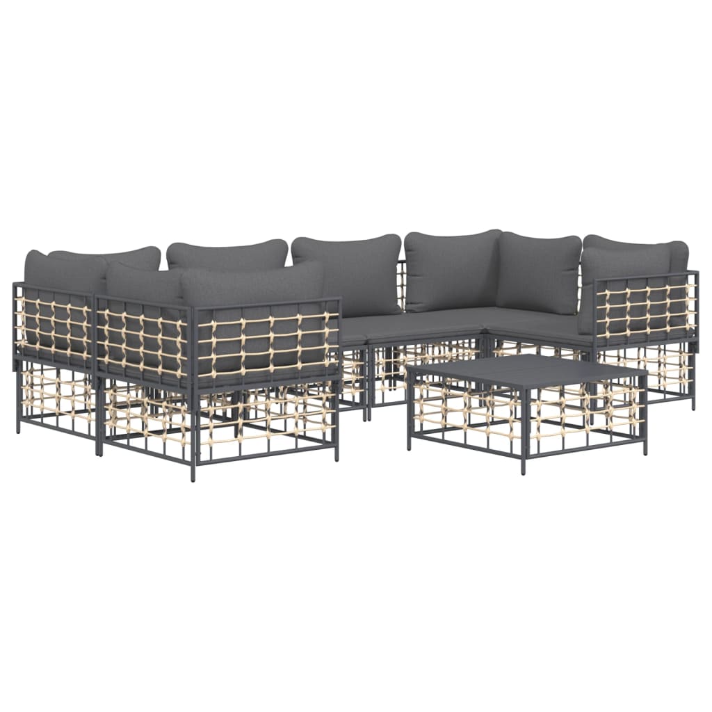 7-Delige Loungeset Met Kussens Poly Rattan Antracietkleurig