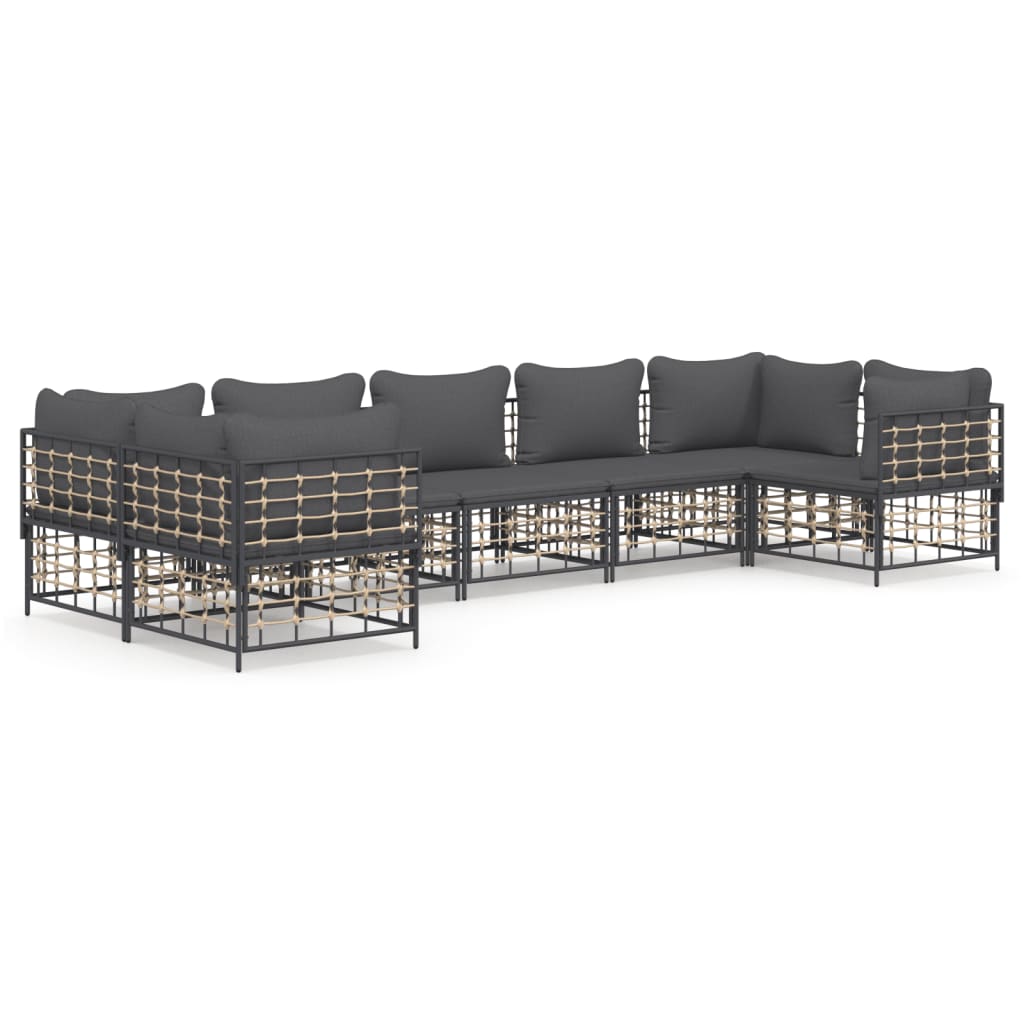 7-Delige Loungeset Met Kussens Poly Rattan Antracietkleurig