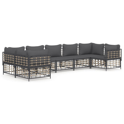 7-Delige Loungeset Met Kussens Poly Rattan Antracietkleurig