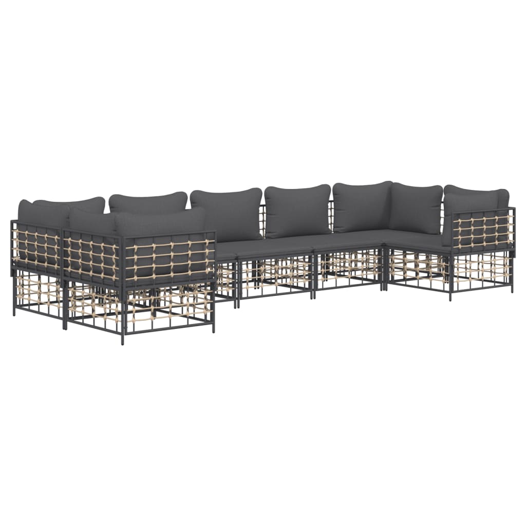 7-Delige Loungeset Met Kussens Poly Rattan Antracietkleurig
