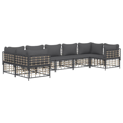 7-Delige Loungeset Met Kussens Poly Rattan Antracietkleurig