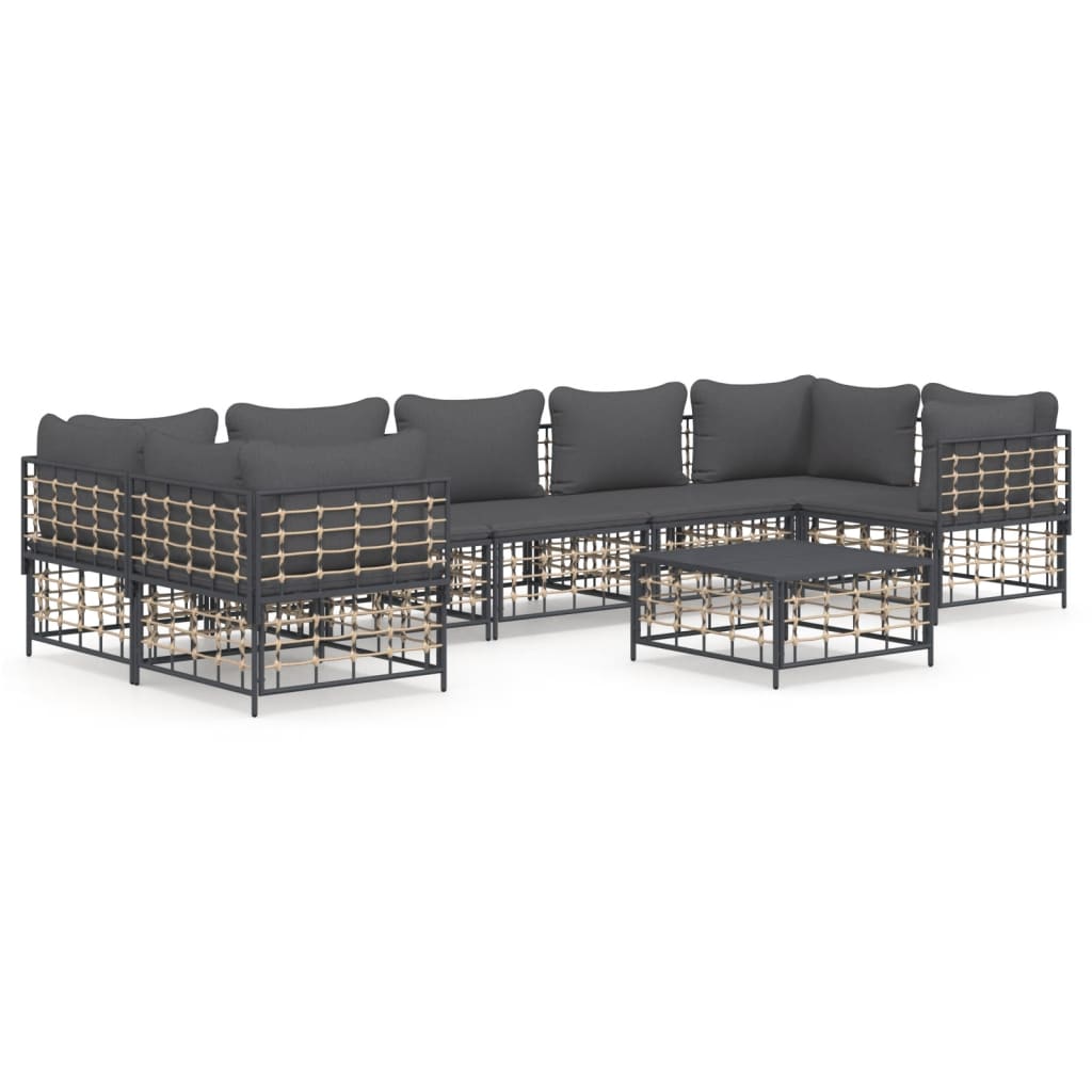 8-Delige Loungeset Met Kussens Poly Rattan Antracietkleurig
