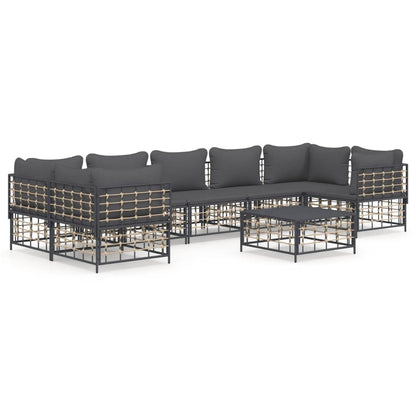 8-Delige Loungeset Met Kussens Poly Rattan Antracietkleurig