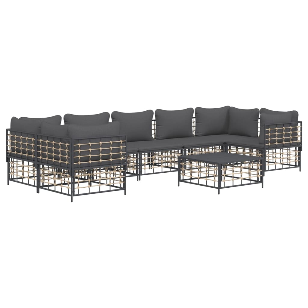 8-Delige Loungeset Met Kussens Poly Rattan Antracietkleurig
