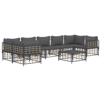 8-Delige Loungeset Met Kussens Poly Rattan Antracietkleurig