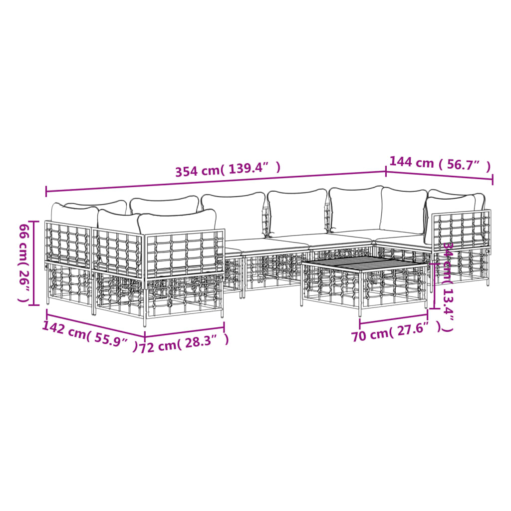 8-Delige Loungeset Met Kussens Poly Rattan Antracietkleurig
