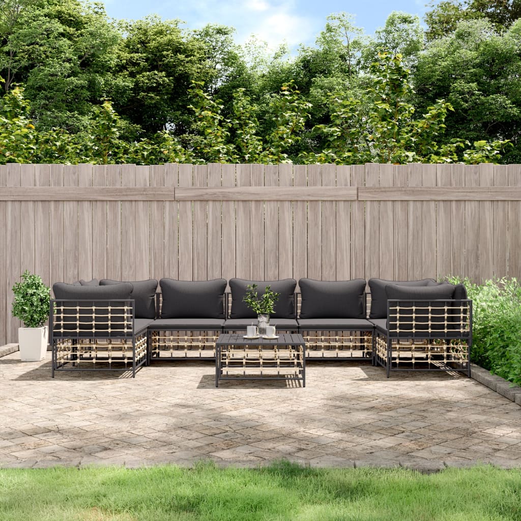 8-Delige Loungeset Met Kussens Poly Rattan Antracietkleurig