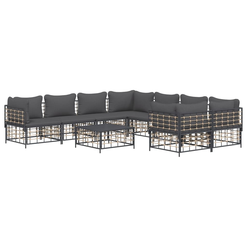 9-Delige Loungeset Met Kussens Poly Rattan Antracietkleurig