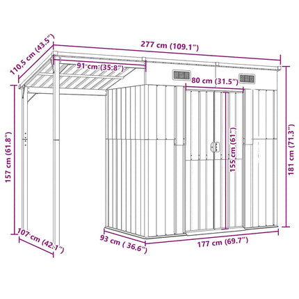 Tuinschuur Met Verlengd Dak 277X107X181 Cm Staal