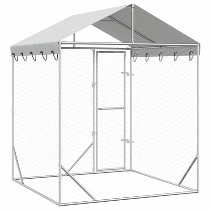 Hondenkennel Met Dak 2X2X2,5 M Gegalvaniseerd Staal Zilver