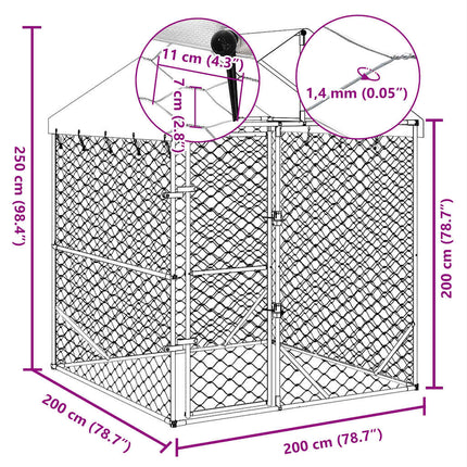 Hondenkennel Met Dak 2X2X2,5 M Gegalvaniseerd Staal Zilver
