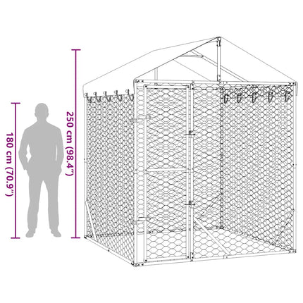 Hondenkennel Met Dak 2X2X2,5 M Gegalvaniseerd Staal Zilver