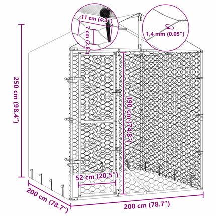 Hondenkennel Met Dak 2X2X2,5 M Gegalvaniseerd Staal Zilver