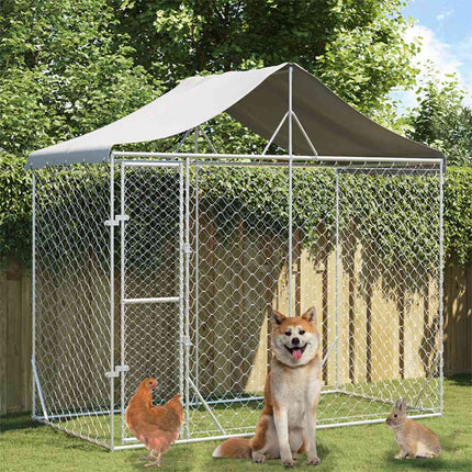 Hondenkennel Met Dak 3X4,5X2,5 M Gegalvaniseerd Staal Zilver
