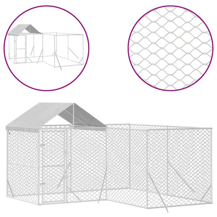 Hondenkennel Met Dak 4X4X2,5 M Gegalvaniseerd Staal Zilver
