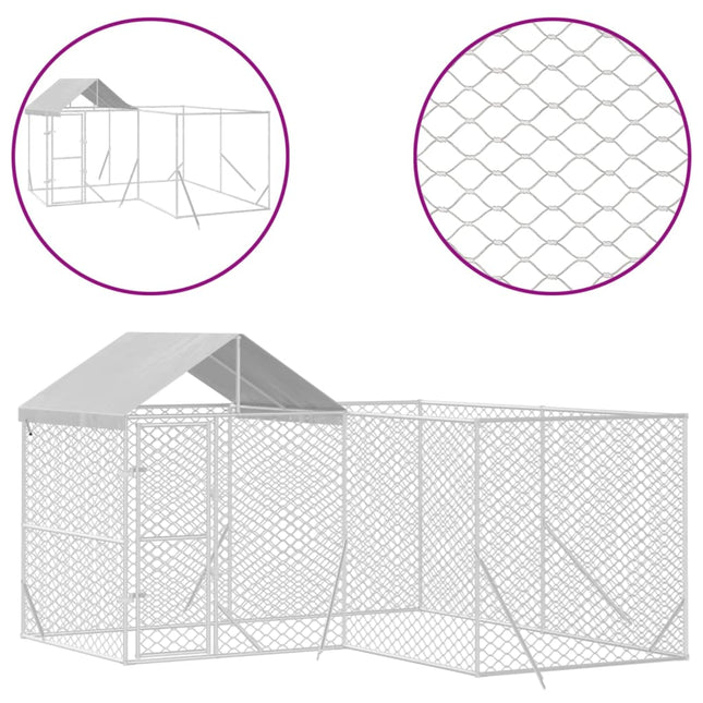 Hondenkennel Met Dak 4X4X2,5 M Gegalvaniseerd Staal Zilver