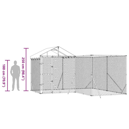 Hondenkennel Met Dak 4X4X2,5 M Gegalvaniseerd Staal Zilver