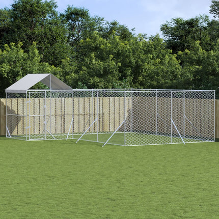 Hondenkennel Met Dak 4X4X2,5 M Gegalvaniseerd Staal Zilver