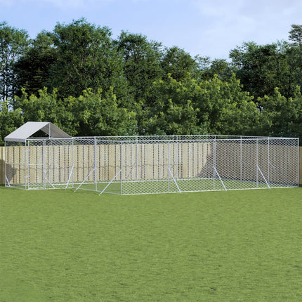 Hondenkennel Met Dak 4X4X2,5 M Gegalvaniseerd Staal Zilver